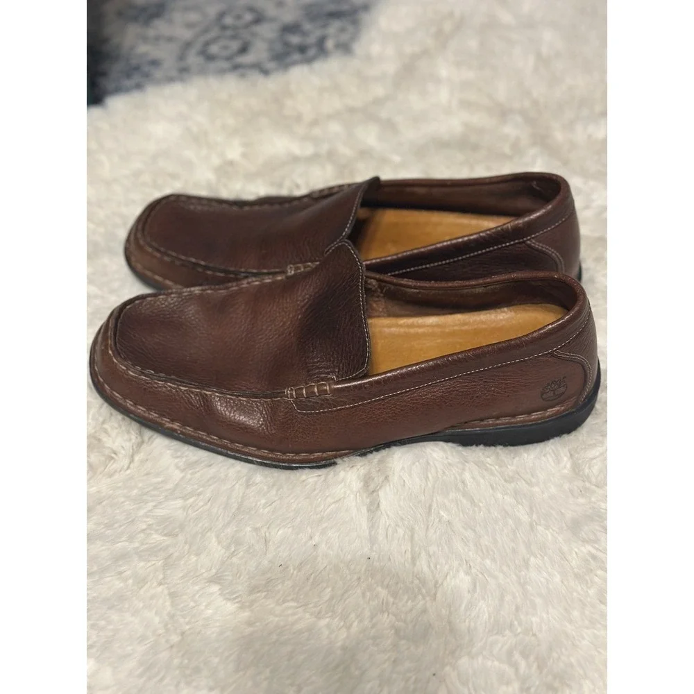 Timberland Mens Leather Loafers Brown Slip On Casual Dress Shoes‎